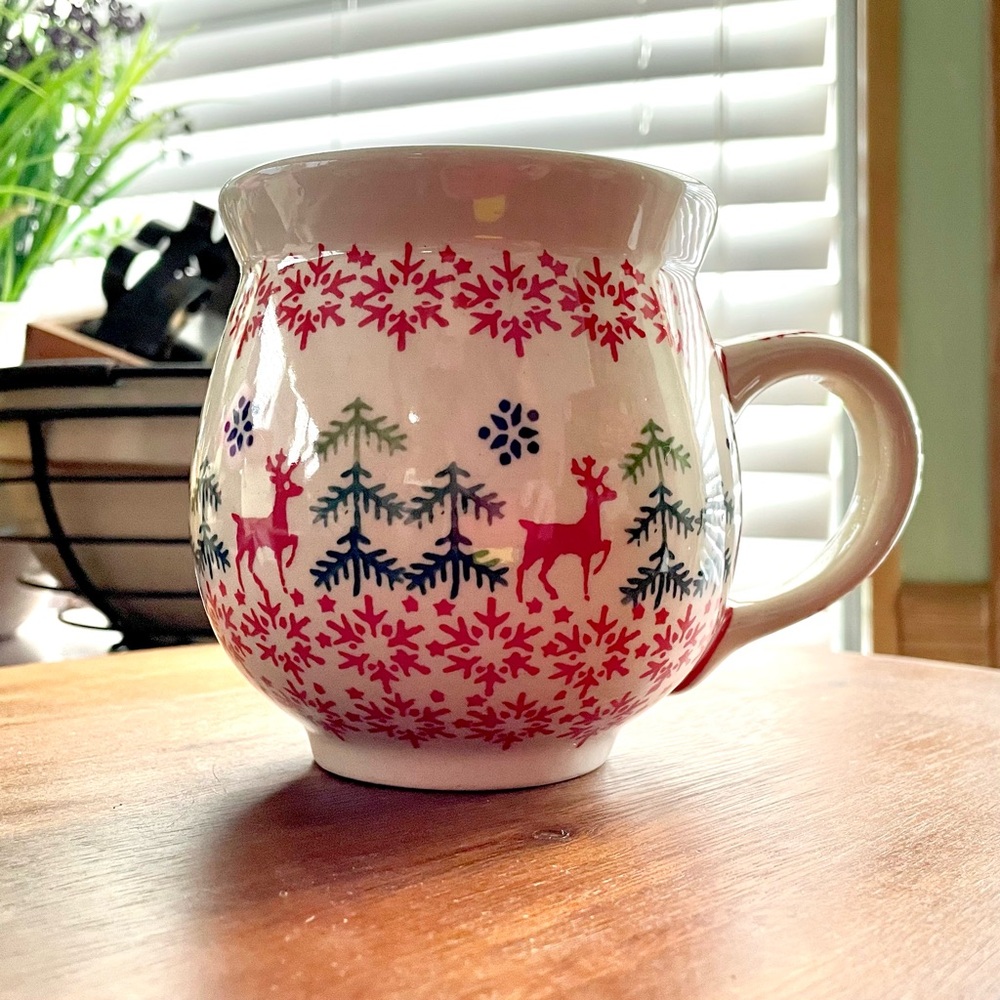 Holiday Reindeer Ceramic Mug - Red and Green